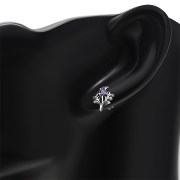 Amethyst CZ Thistle Stud Silver Earrings, e342